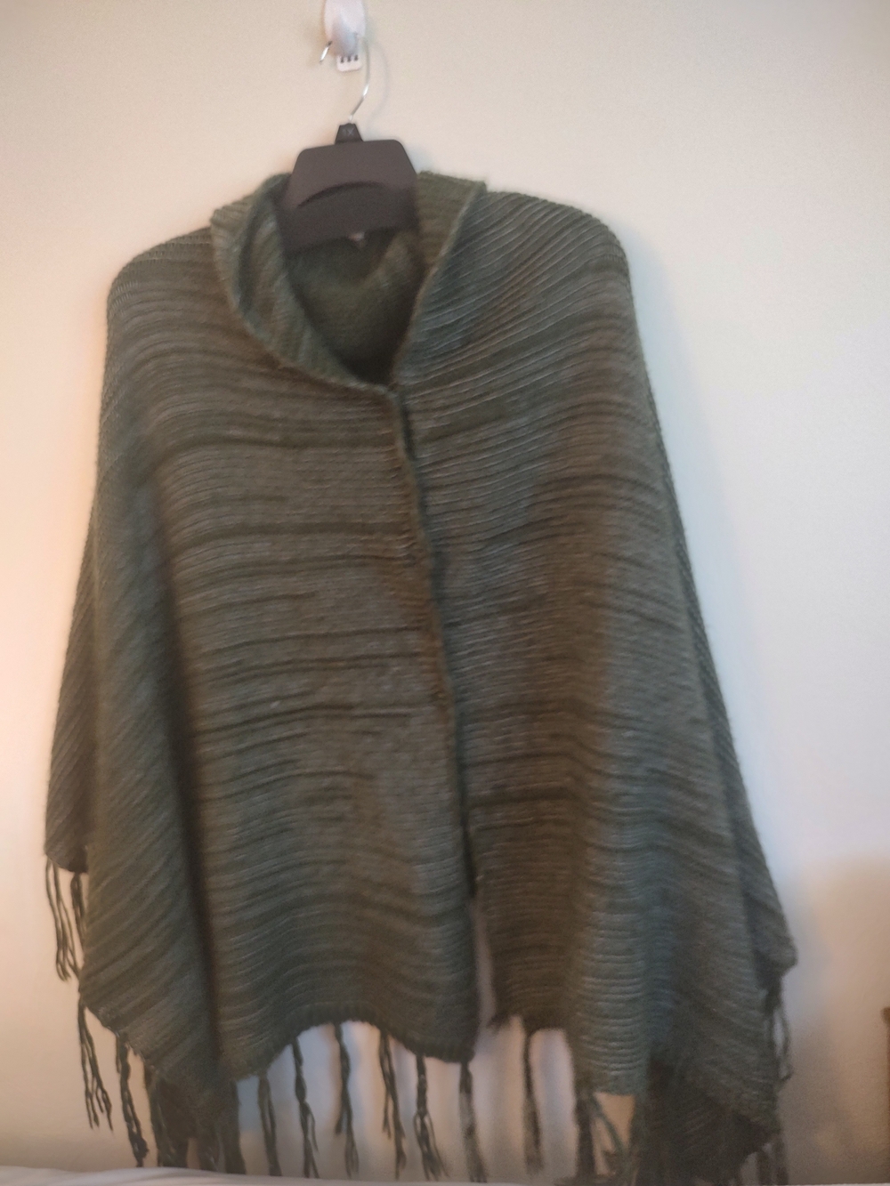LuLaRoe Olive Green Knit Poncho with Fringe